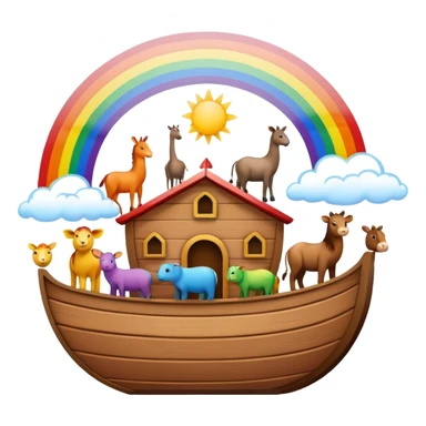 Noah's Ark with pairs of animals, rainbow above sticker