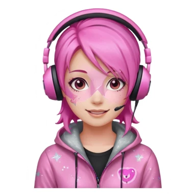 glitter pink gamer girl happy pink hair sticker