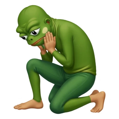 Pepe the frog kneeling and praying in front of man’s feet sticker