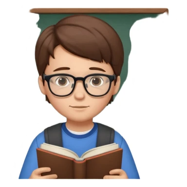 Boy with glasses sitting at school reading with his back to the camera sticker