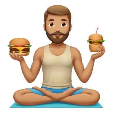 caucasian man with beard, eating burger in yoga pose sticker