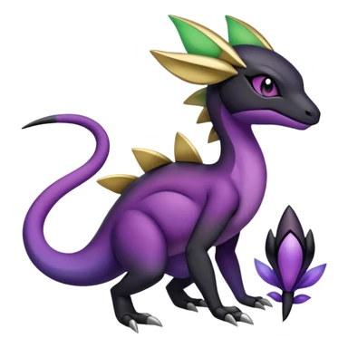 purple-black-gold-gradients Meloetta-Larvitar-Axew-Salandit-Pokémon-Fakémon-creature-hybrid-fusion sticker