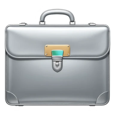 A luxury briefcase emoji made of polished silver chrome, smooth rectangular shape, metallic reflections, minimal high-end design, swag business aesthetic, iOS emoji style, centered, clean white background
 sticker