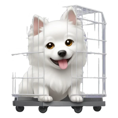 White spitz dog in an transportation cage sticker