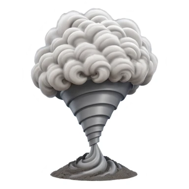 3D render of Tornado, miniature weather phenomenon, volumetric particle effects, swirling dusty grey funnel cloud, elemental energy, emoji style, isolated on white background --v 6.0. sticker