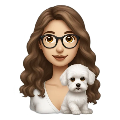 Long brown hair, eyeglassed turkish girl with white maltipoo sticker
