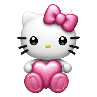 pink hello kitty with sparkles holding a heart sticker