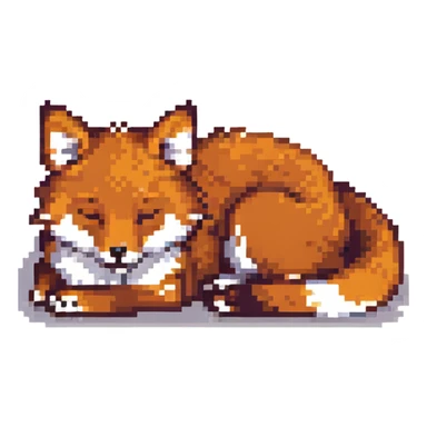 pixel art sleepy fox, retro style, warm muted colors, subtle grain, nostalgic aesthetic sticker