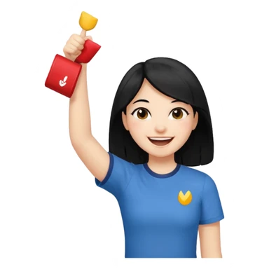 girl with black hair in short sleeves cheering yay sticker