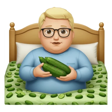 blond fat man with glasses man with cucumbers bed sticker