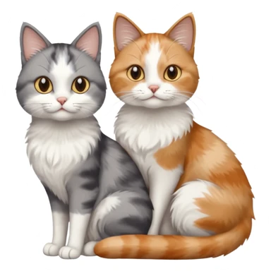 a realistic looking very fluffy grey and white cat with grey legs and white paws, sitting next to another cat sticker