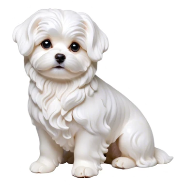 Cinematic Noble Wavy-Haired Maltese dog Portrait Emoji, Poised and regal, with a delicate, compact build and a pristine, wavy-haired white coat that cascades in gentle curls, deep-set soulful dark eyes, Simplified yet sharp and sophisticated features, highly detailed, glowing with a soft, dignified glow, high shine, intelligent and gentle, stylized with an air of refinement, focused and attentive, soft glowing outline, capturing the essence of a watchful and graceful companion, so majestic it feels as though it could prance out of the screen with effortless authority! sticker