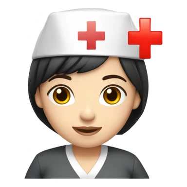 pixie cut black straight hair female nurse with red cross sign hat wearing dress
pale skin color sticker