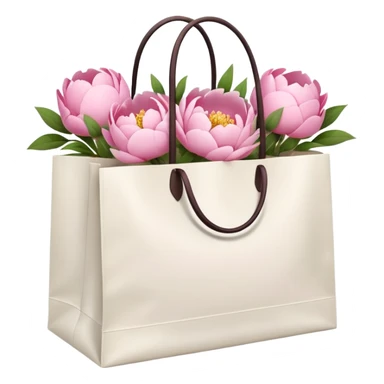 Realistic white shopping bag with pink peonies in it sticker