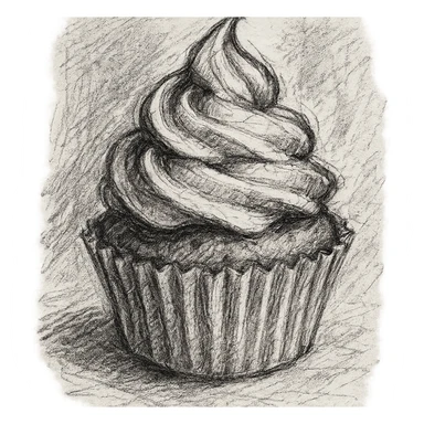 cupcake, hand-drawn, detailed lines, pencil sketch style sticker