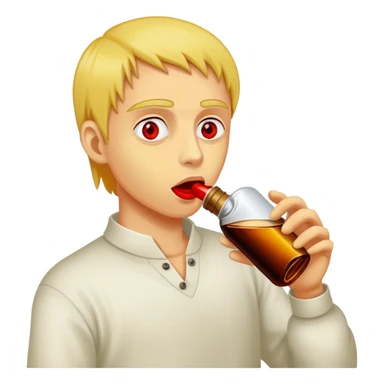 Drinking Hennessy out the bottle with a blunt in mouth and red eyes yellow  sticker