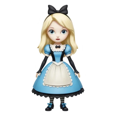 Isolated, detaile illustration of the most incredibly gothic punk modern day style of disney's Alice in wonderland
figurine imaginable, toy style. sticker