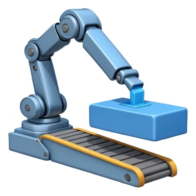 robot arm which is picking blue block on conveyor belt sticker