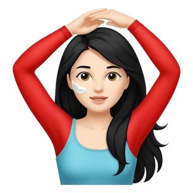 woman black long hair shaving armpit with cream on armpit sticker