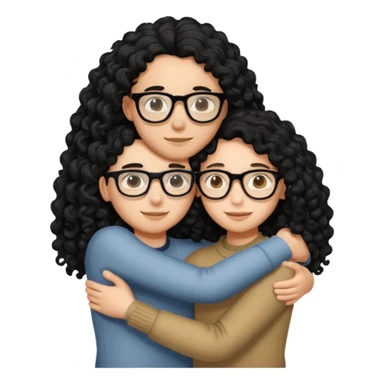 ok use the first photo on last row u sent but make me look 18 and long black curly hair and glasses make us hug each other sticker