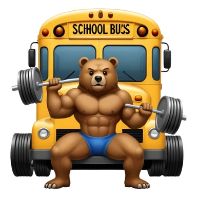 bear bench pressing a school bus  sticker