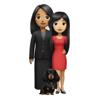 Long-haired dachshund with black-haired Asian girl wearing black dress sticker