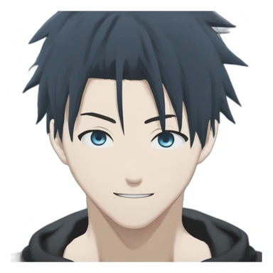 gojo satoru from jujutsu kaisen with white manga hair style, blue sky eyes and wear a black tight tshirt sticker