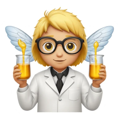 a bumblebee wearing a white lab coat holding a beaker sticker