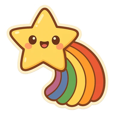 chibi sticker-style star with a rainbow trail, pride, cute and exaggerated sticker