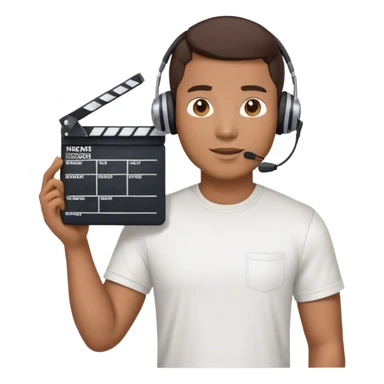 Asian male movie director wear headset, tsirts who holds a movie slate sticker