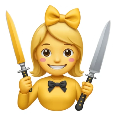 Smile emoji holding knife waring bow sticker
