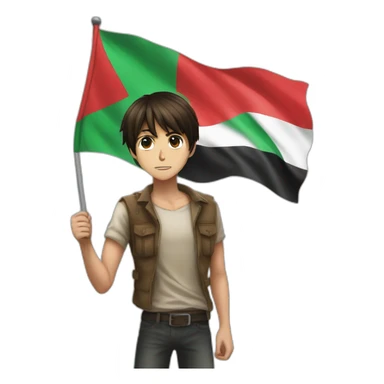 Eren yeager Holding the Palestinian flag   sticker