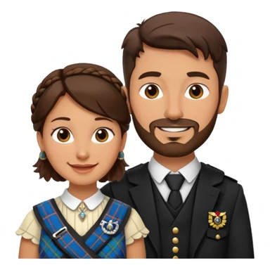 scottish man with stubble in kilt with brunette wife sticker