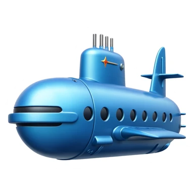 A sleek blue military-style submarine with fins and sonar dish.















 sticker
