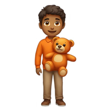 indian kid wearing a collared brown sweater polo holding a orange teddy bear sticker