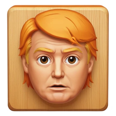 donald trump facial features and hair on a square wooden block sticker