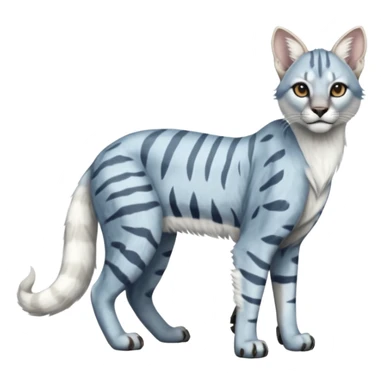 Albino white pastel Realistic patterned marked edgy bluish greyish blackish whitish silvery Shiny Colorful Dusky Dark Glossy Genet-Caracal-Lion-Bobcat-fusion-animal-hybrid-creature, full body, tufted ears, long thin tufted tail sticker
