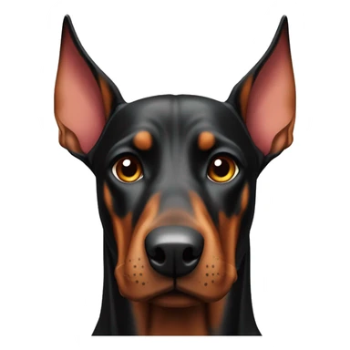 Doberman with floppy ears and red collar sticker