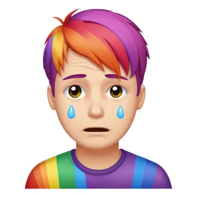 man crying with colored lgbt hair sticker