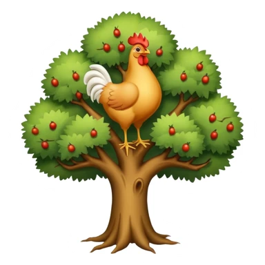 a tree with no leaves and a huge chicken on top sticker