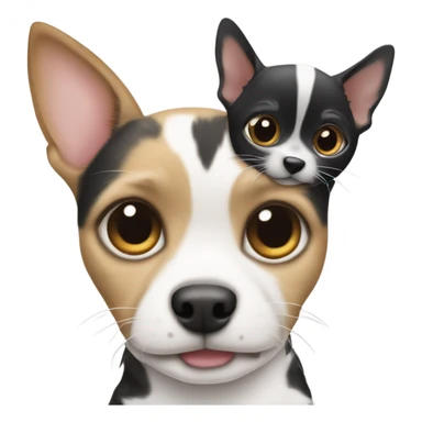 tabby cats hugging a black and white chihuahua terrier  sticker