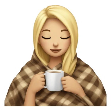 girl inside a blanket sipping coffee eyes closed blonde hair sticker