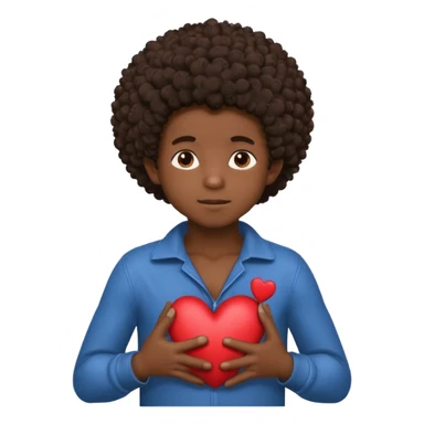 I want a black boy with chocolate skin and a small messy afro holding a heart close to his chest with his hands over the heart as if to present it to someone he loves. I want the name “Aja” on the heart. sticker