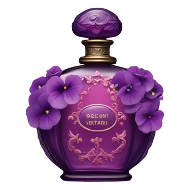 Dark pink vintage French style perfume bottle with violet pansies  sticker