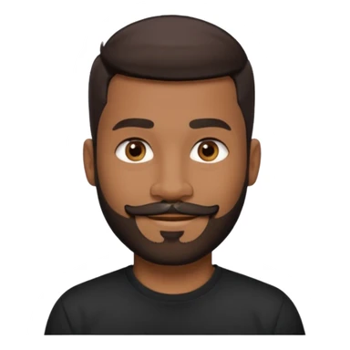 man with an oval face, medium-dark skin tone, short dark hair with a fade cut, dark brown eyes, medium straight nose, full lips, full beard and mustache, smiling, small earring in left ear sticker