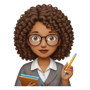 woman teacher, brown skin, curly hair, old, wearing glasses, hold chalk on hand sticker