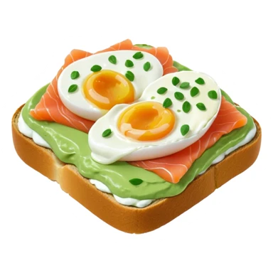avocado toast with salmon and pachot eggs, under green cream  sticker