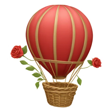 red hot air balloon and beige basket with roses sticker
