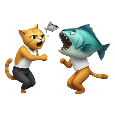 Cat fight with a fish sticker
