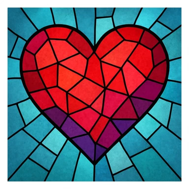 heart with a stained glass effect, digital illustration, clean sticker